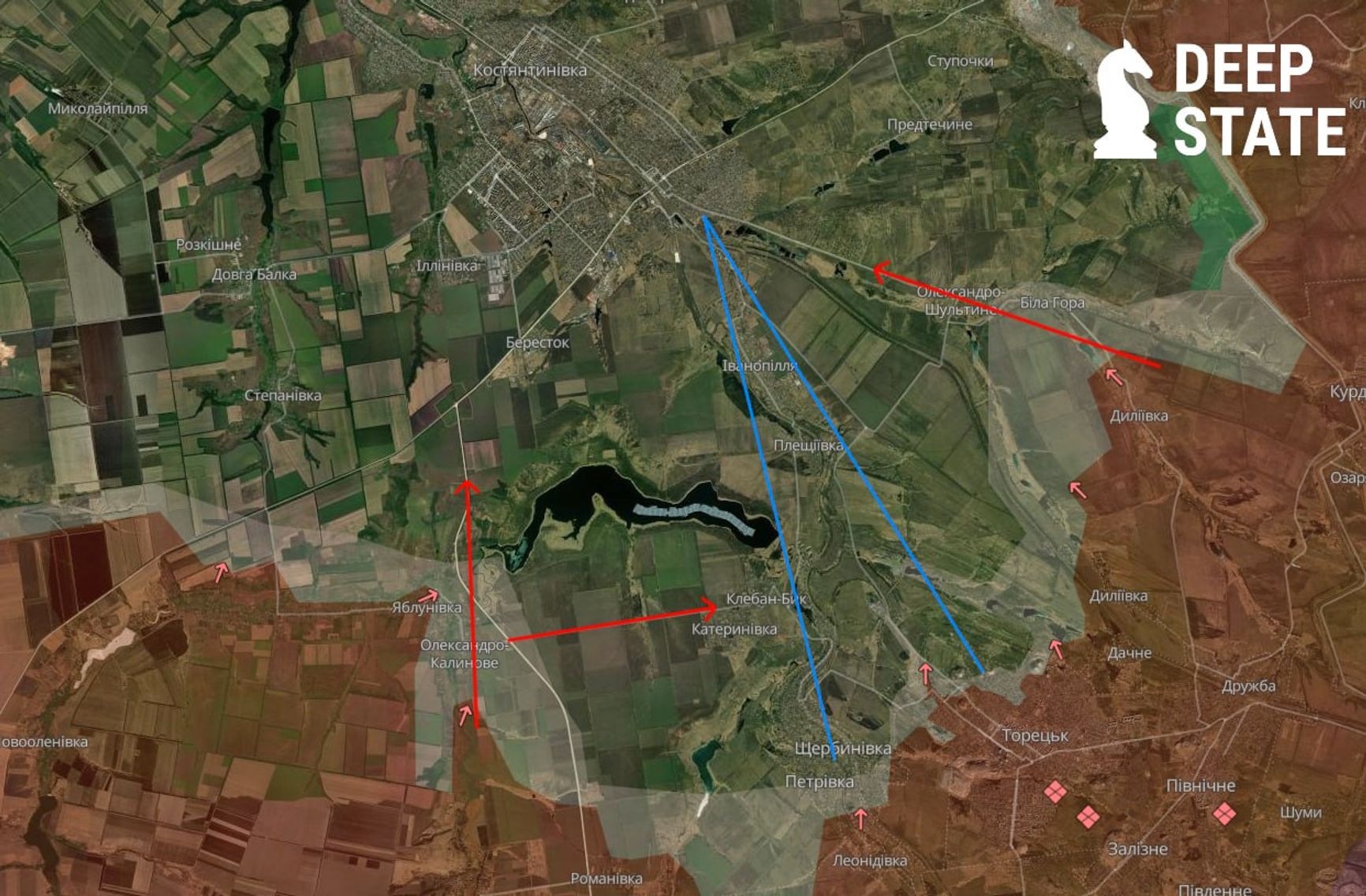 Ситуация на подступах к Константиновке по версии DeepState