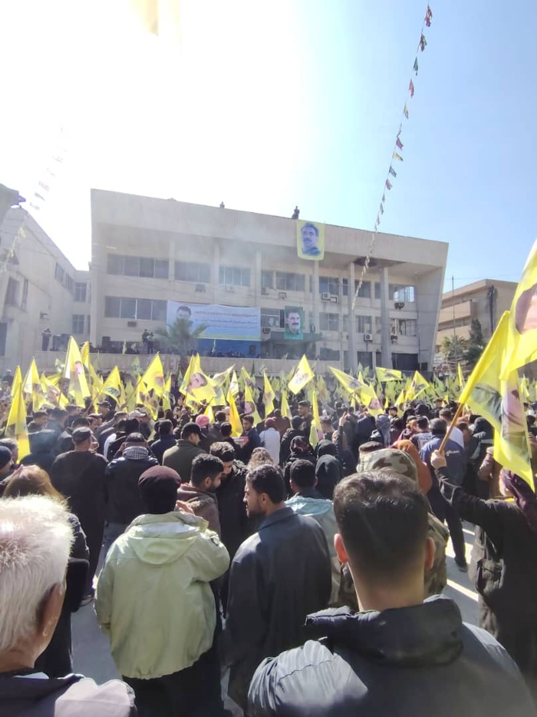 Kurds awaiting Ocalan's address on Feb. 15 in the town of Al Hasakah, northeastern Syria