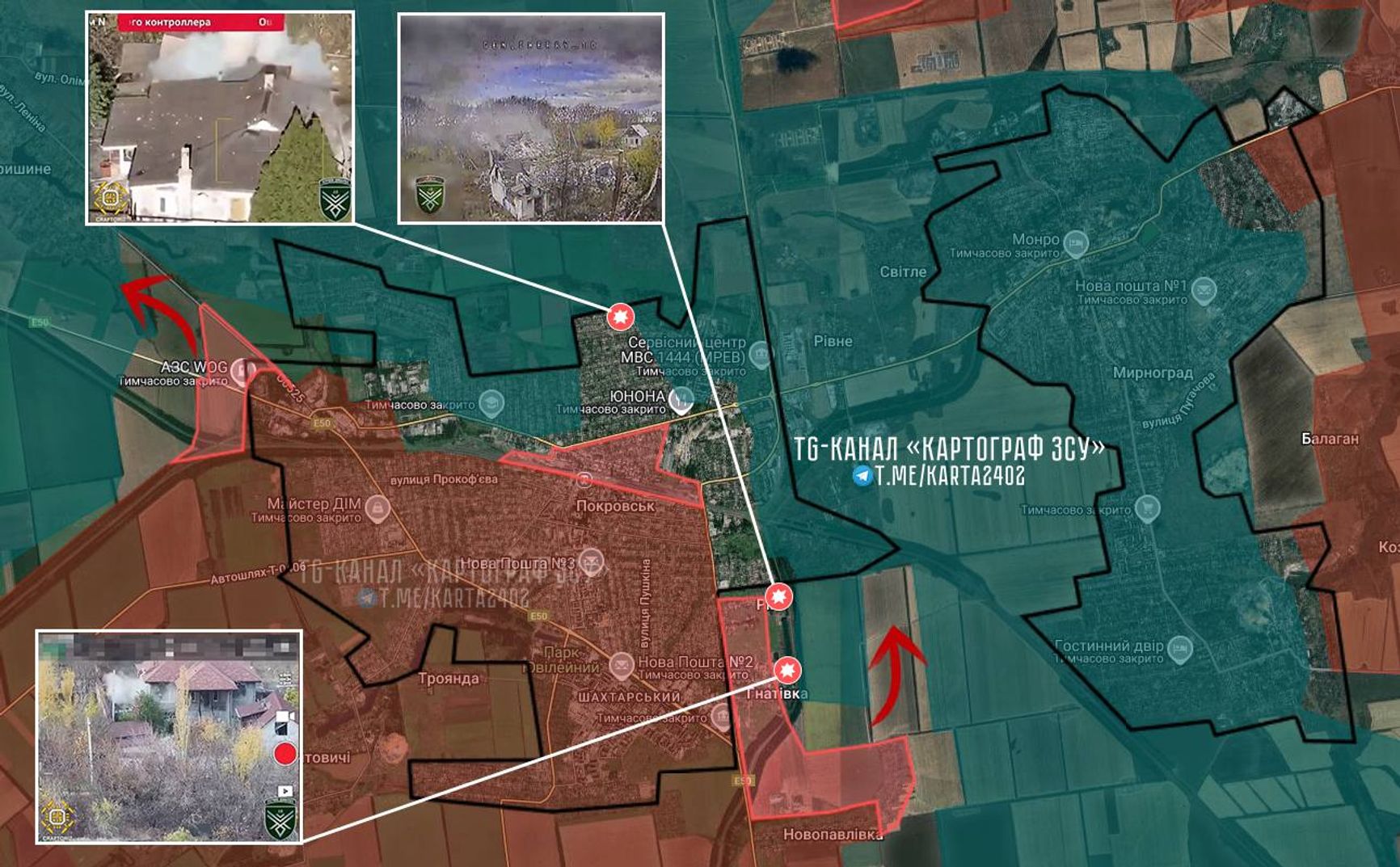 Ситуация в Покровске (до 2016 года — Красноармейск) по версии ресурса «КАРТОГРАФ ✙ ЗСУ»