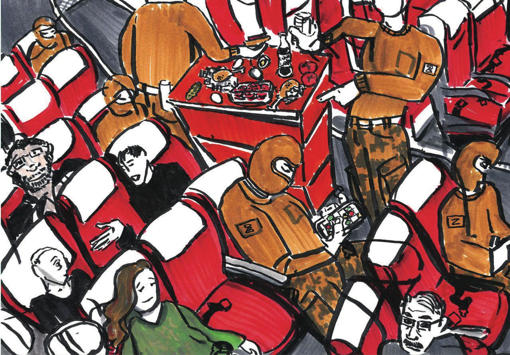 В странном самолёте. Рисунок Саши Скочиленко