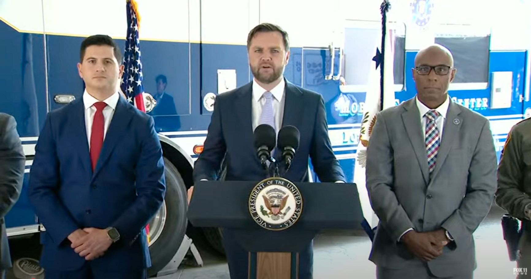 U.S. Vice President JD Vance gives a speech during a visit to Los Angeles on June 21, 2025.