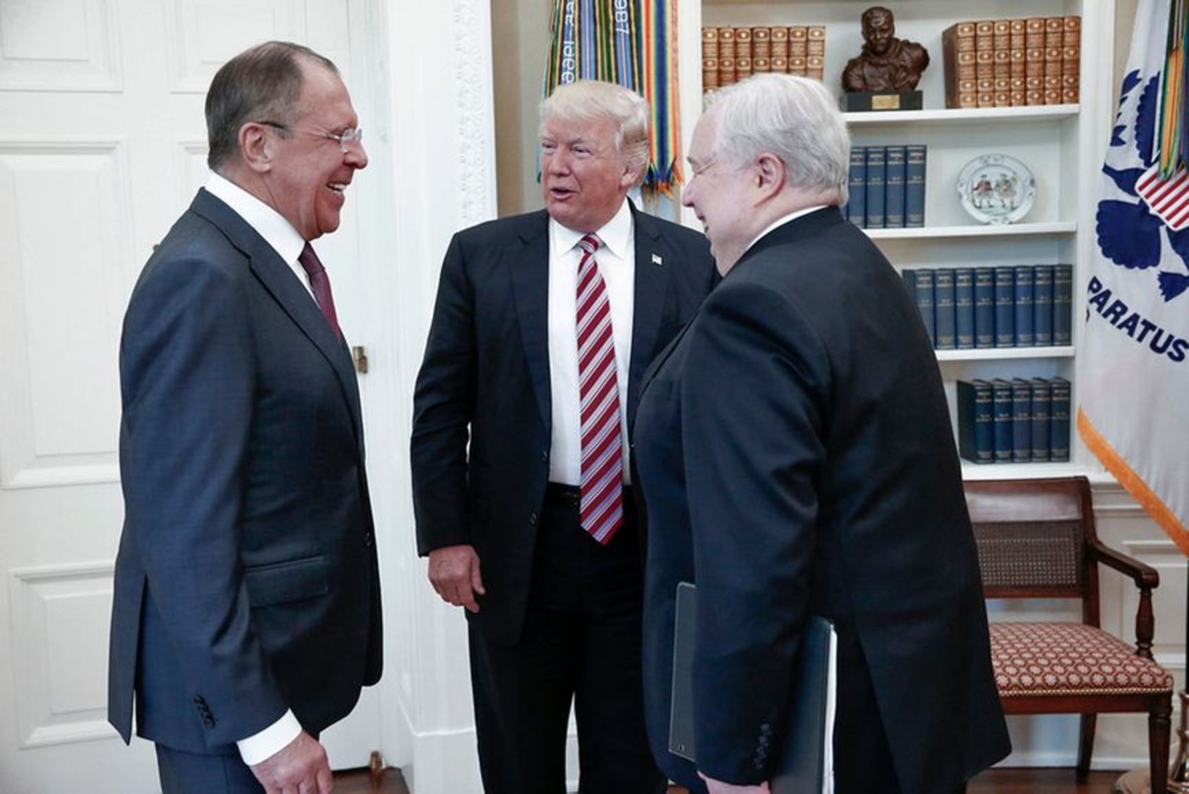 Donald Trump meets with Russian Foreign Minister Sergey Lavrov, left, next to Russian Ambassador to the U.S. Sergei Kislyak at the White House on May 10, 2017.